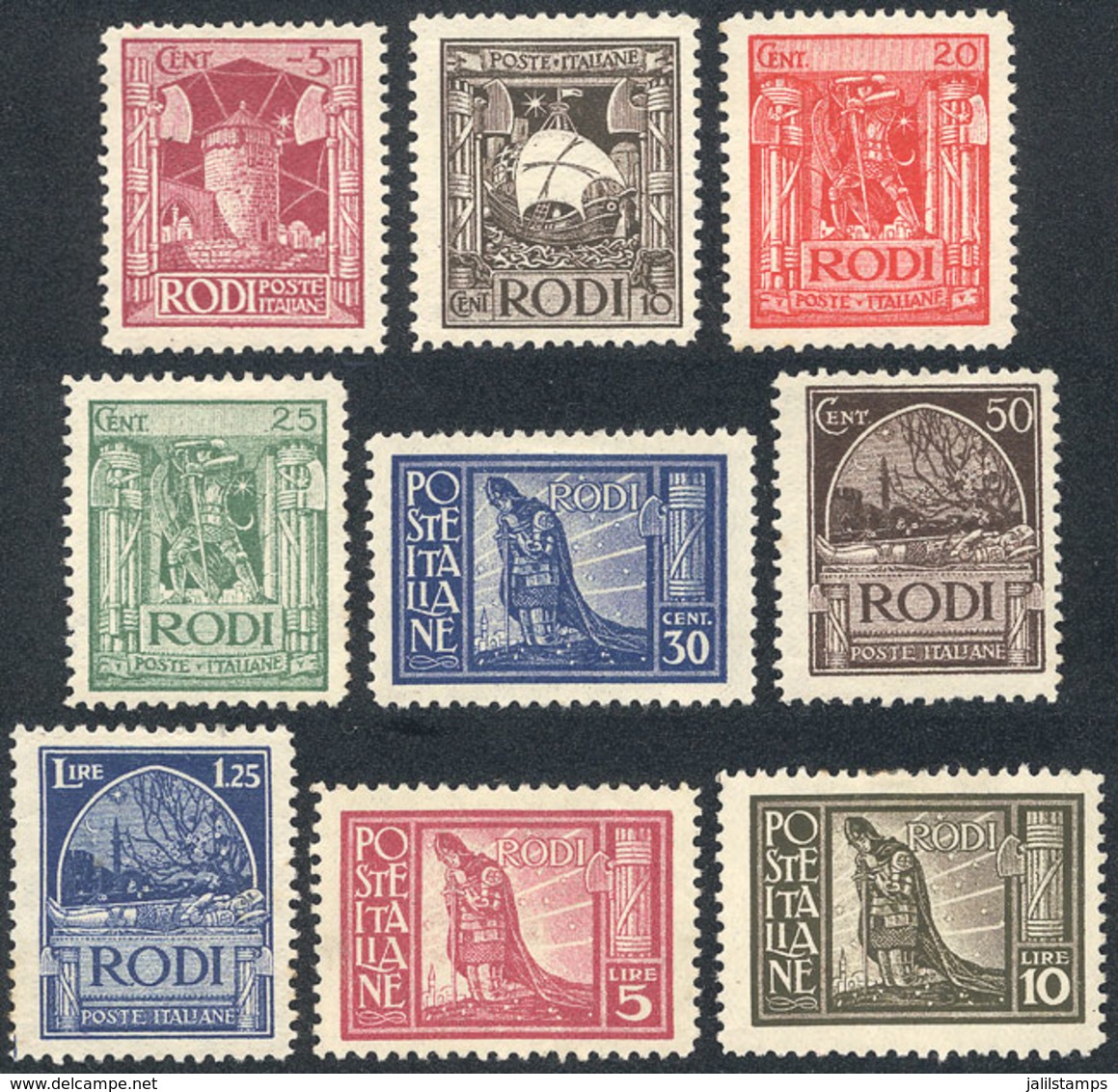 RHODES: Sc.15/23, 1929 Complete Set Of 9 Values, VF Quality (Sc.21 With Minor Defect On Gum, Not Considered In The Price - Aegean (Rodi)