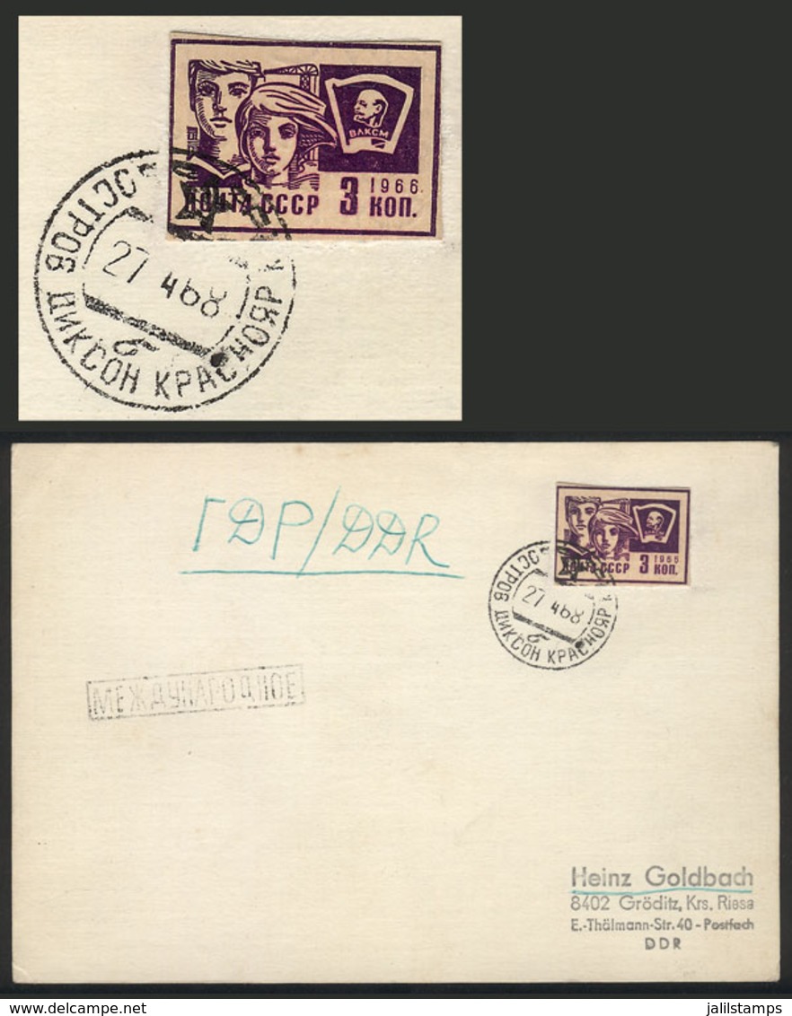 RUSSIA: Card Sent To Germany On 27/AP/1968, Franked With Cut Square Of 3k., Interesting! - Other & Unclassified