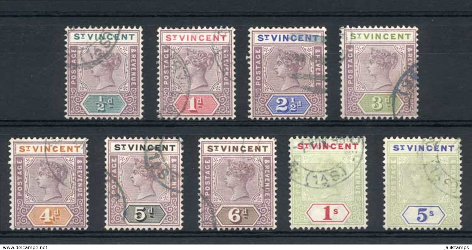 SAINT VINCENT: Sc.62/70 (Yv.46/54), 1899 Complete Set Of 9 Used Values, Very Fine Quality, Catalog Value US$339. - St.Vincent (...-1979)