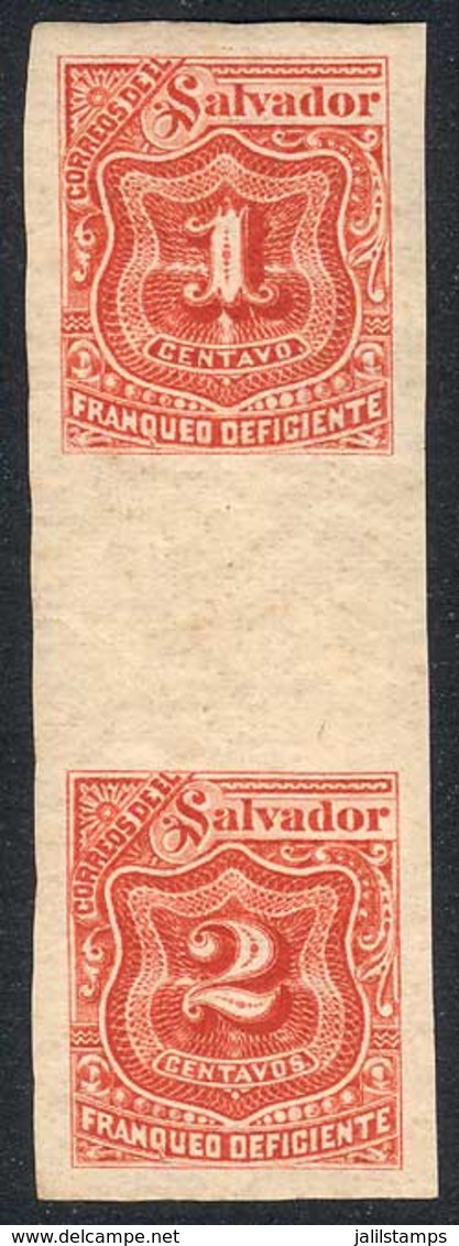 EL SALVADOR: Yv.9 + 10, Printed "se-tenant" In A Vertical Gutter Pair, Imperforate, VF!" - El Salvador