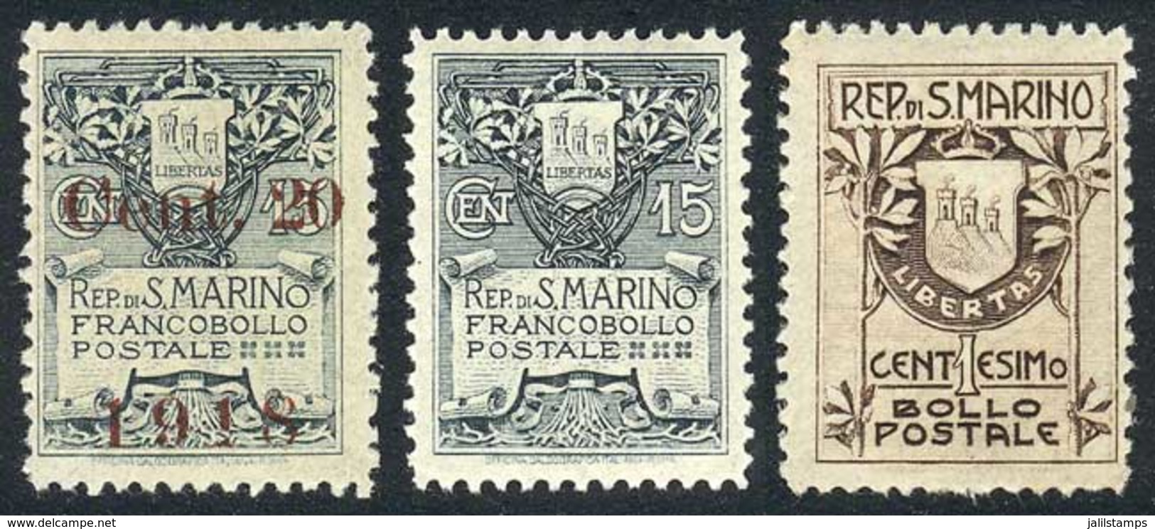 SAN MARINO: Sc.78 + 79 + 80, The 3 Values Mint Never Hinged, Superb, Catalog Value US$130. - Sonstige & Ohne Zuordnung