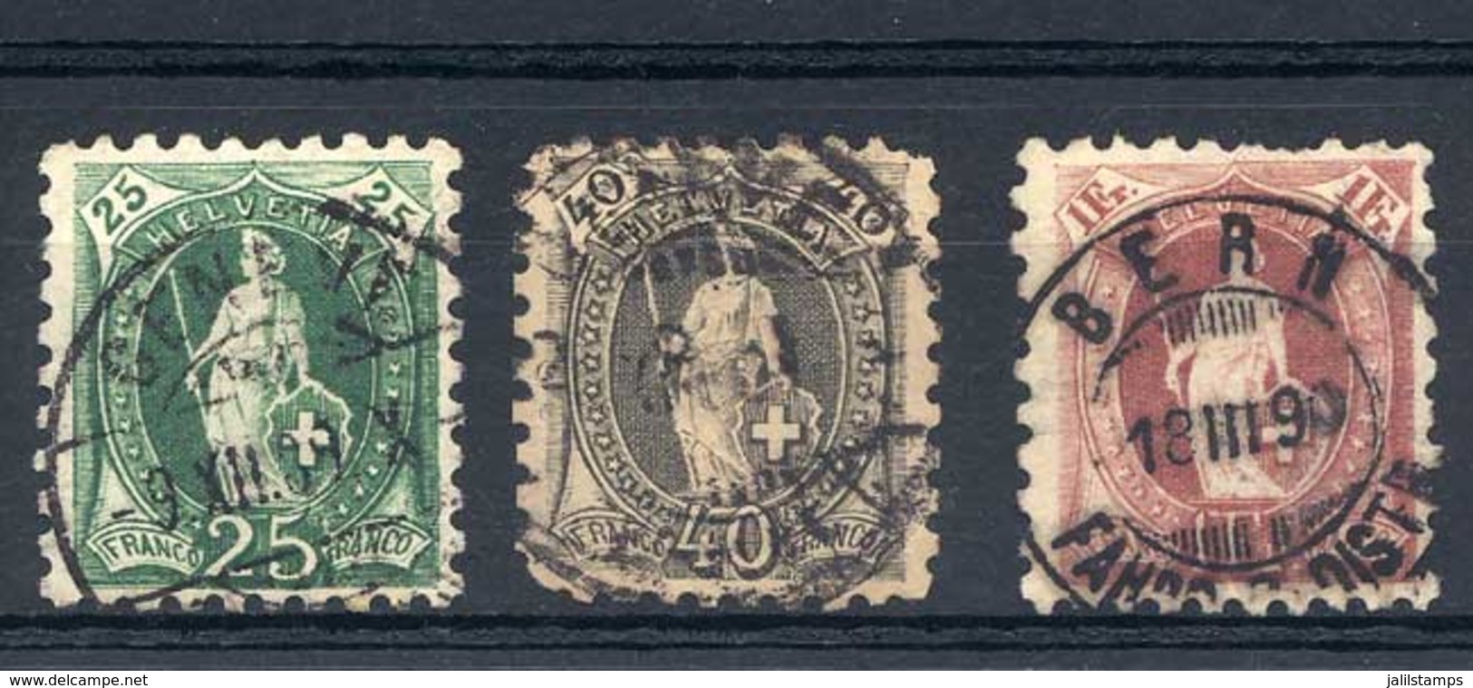 SWITZERLAND: Sc.90 + 91 + 93, 1888 25c., 40c. And 1Fr. With PERFORATION 9½, Used, Fine To VF Quality, Rare, Catalog Valu - Sonstige & Ohne Zuordnung