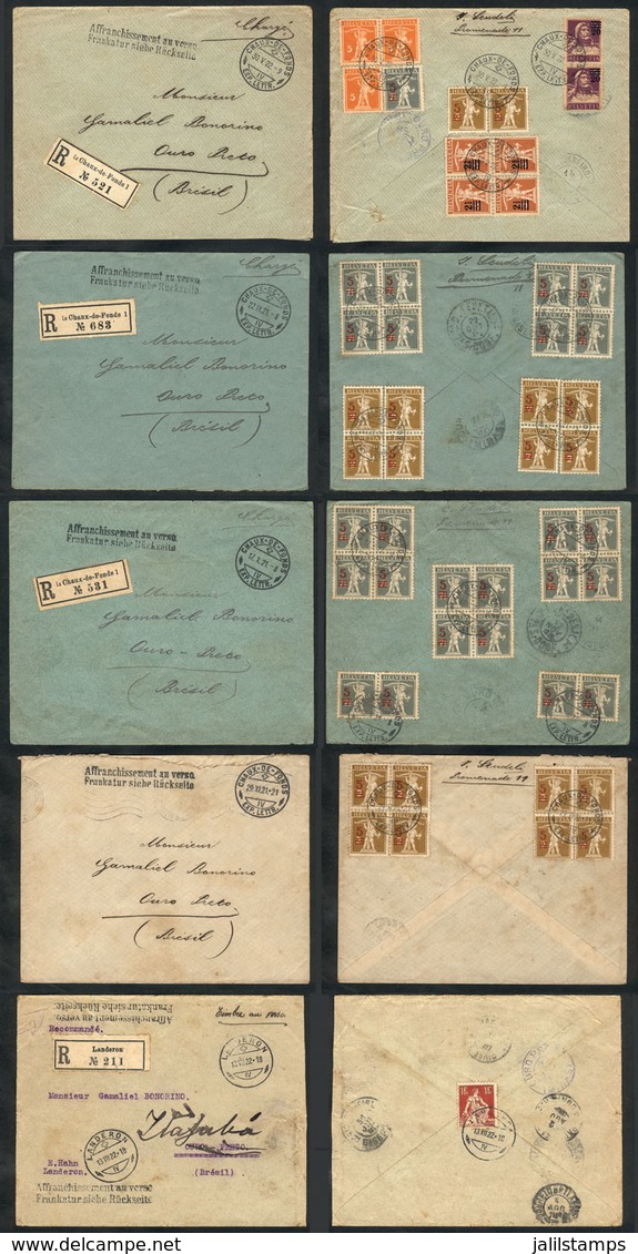 SWITZERLAND: 5 Covers (4 Registered) With Good Postages On Reverse, Sent To Ouro Preto (Brazil) Between 1921 And 1922, U - Sonstige & Ohne Zuordnung
