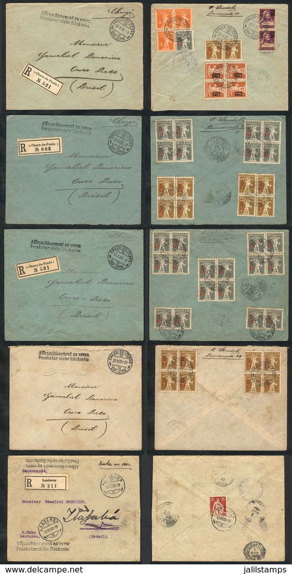 SWITZERLAND: 5 Covers (4 Registered) With Good Postages On Reverse, Sent To Ouro Preto (Brazil) Between 1921 And 1922, U - Other & Unclassified