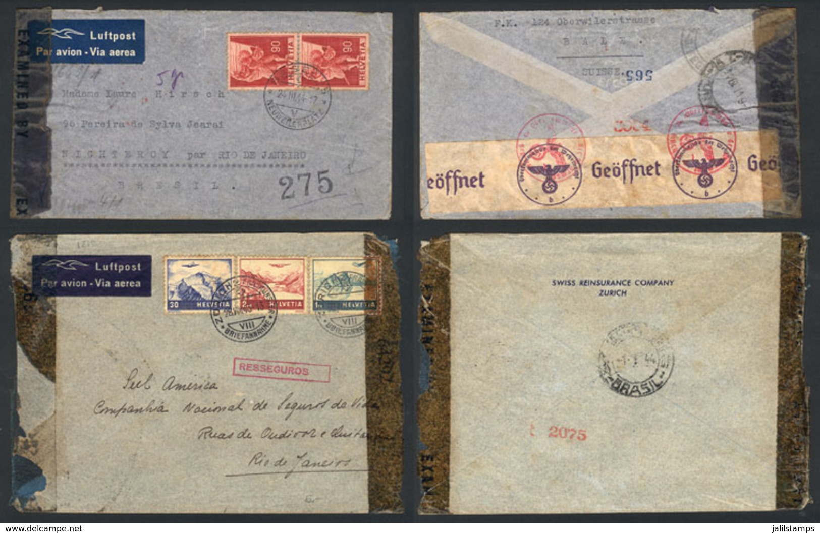 SWITZERLAND: 2 Airmail Covers Sent To Rio De Janeiro In 1943/4, Both With Interesting CENSOR Labels! - Other & Unclassified