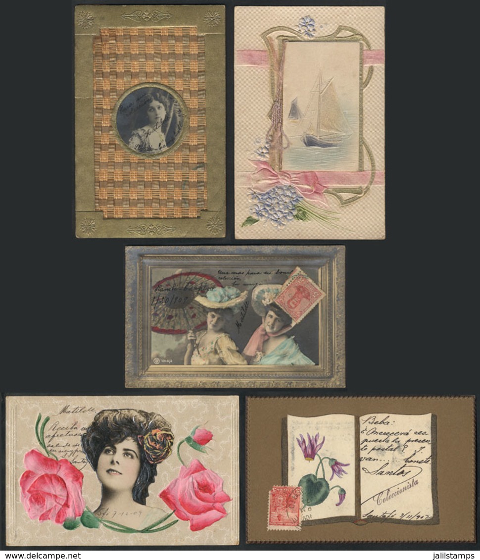 WORLDWIDE: ARTISTIC: 10 Old Spectacular Special PCs, With Unusual Materials, Embossed, Velvet, Plastic, Fabric, Etc., Ge - Sonstige & Ohne Zuordnung