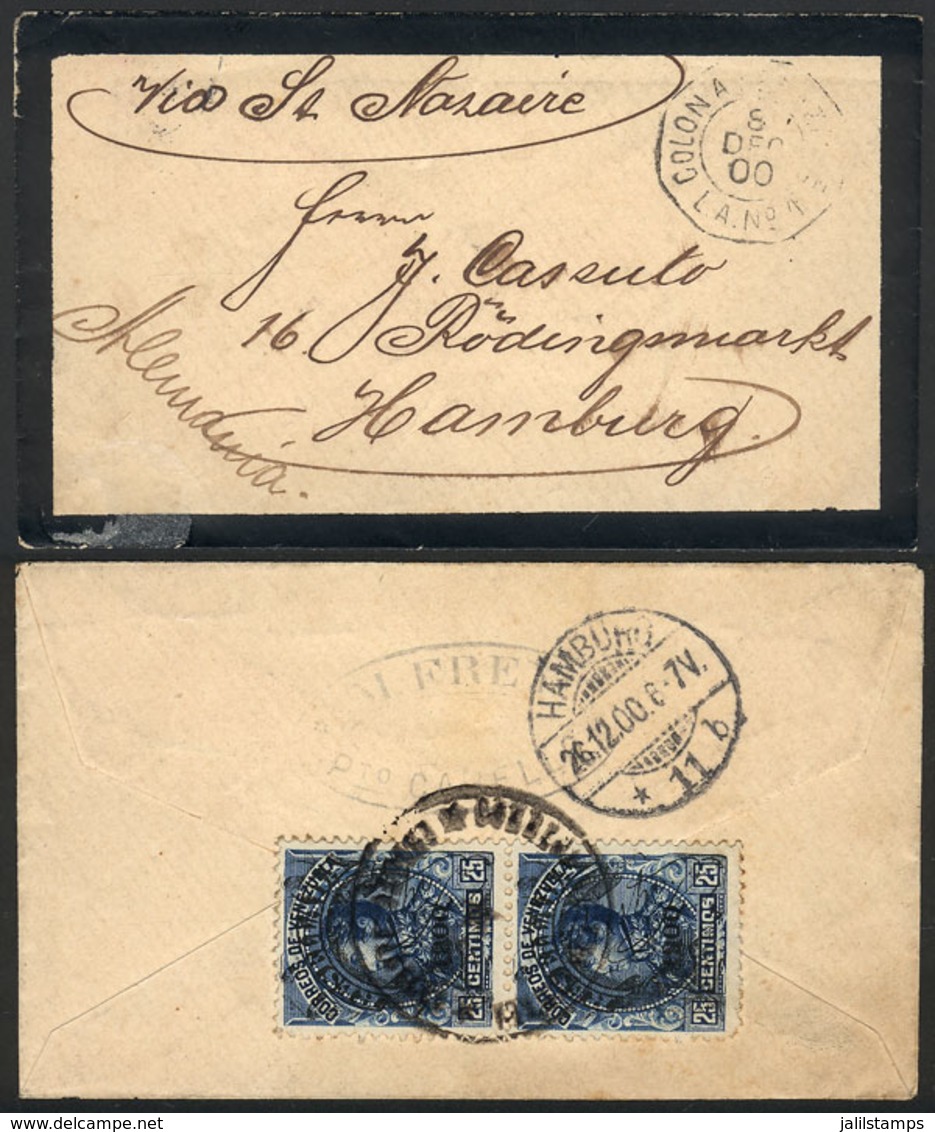 VENEZUELA: Cover Franked With Pair Sc.163, Sent From PUERTO CABELLO To Hamburg In DEC/1900, Excellent Quality! - Venezuela