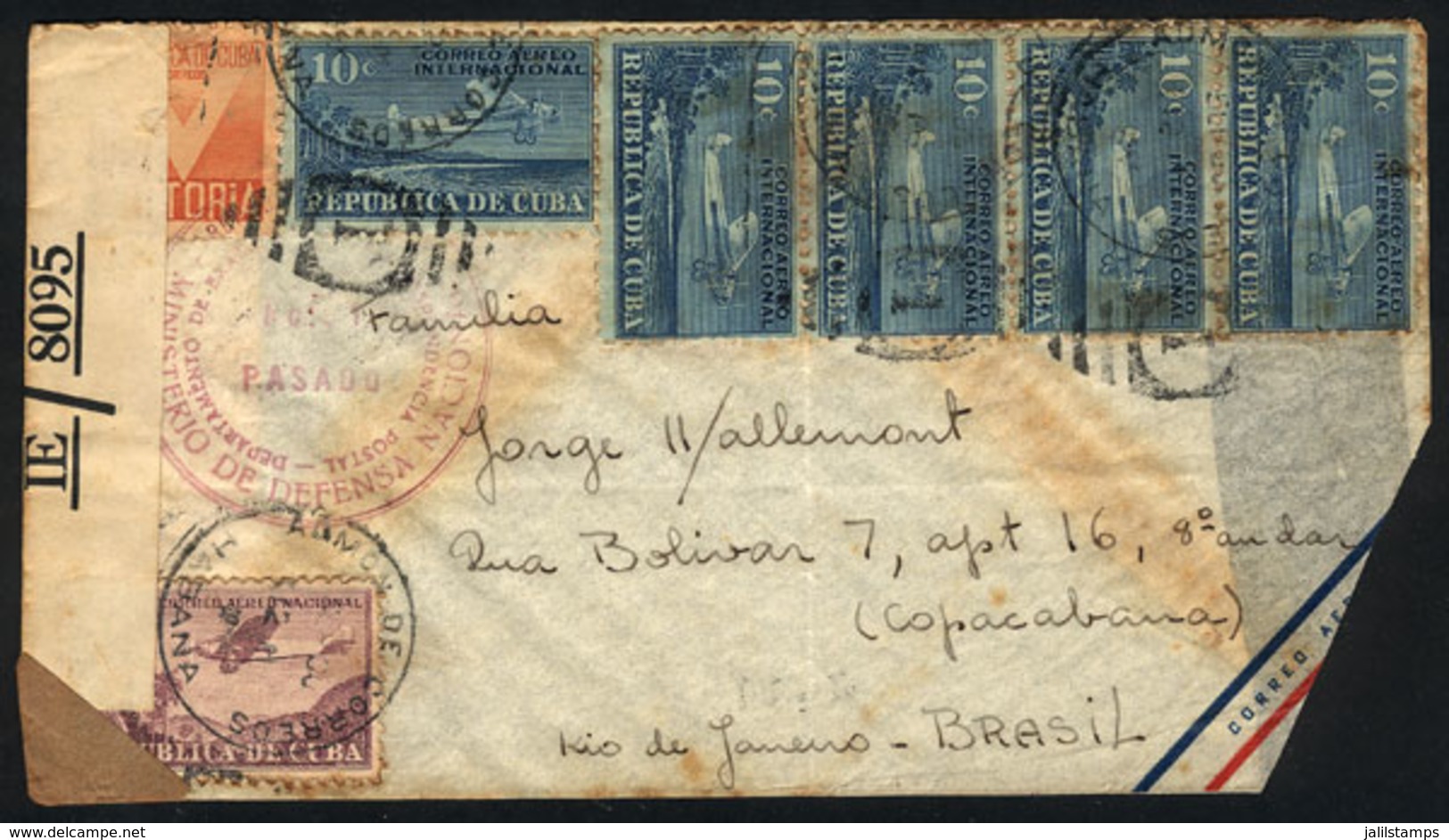 VENEZUELA: Airmail Cover Sent From La Habana To Rio De Janeiro On 12/OC/1934, Nice Postage And Handstamp + Censor Label, - Venezuela