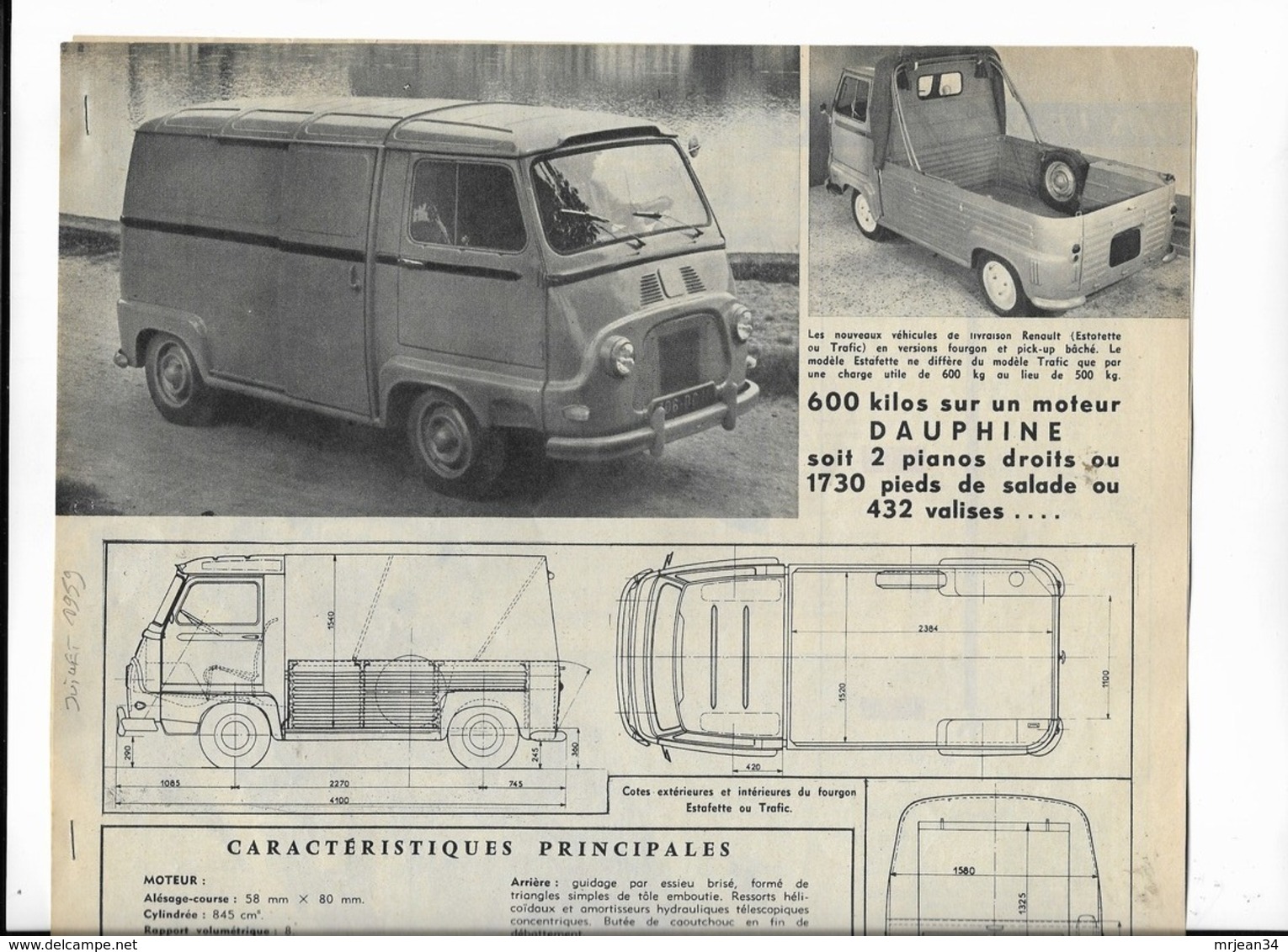 L Automobile 4p Dont 2P Essai Photos RENAULT ESTAFETTE Juillet 1959-34x27-cm Miniat - Camiones