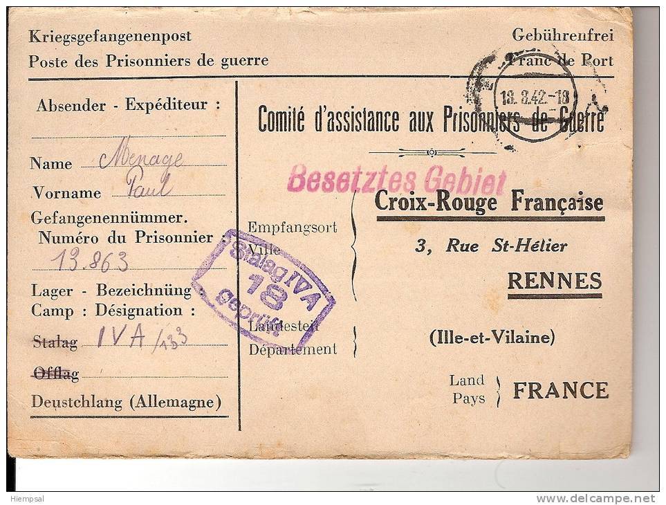 POSTE DES PRISSONIERS DE GEURRE  CROIX - ROUGE  FRANCAISE - Documents