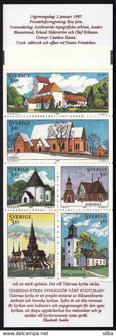 Sweden 1997 / Swedish Houses, Architecture, Churches / MNH / Mi 1976-1981, Booklet MH 223 - Unused Stamps