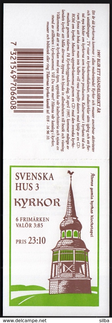 Sweden 1997 / Swedish Houses, Architecture, Churches / MNH / Mi 1976-1981, Booklet MH 223 - Neufs