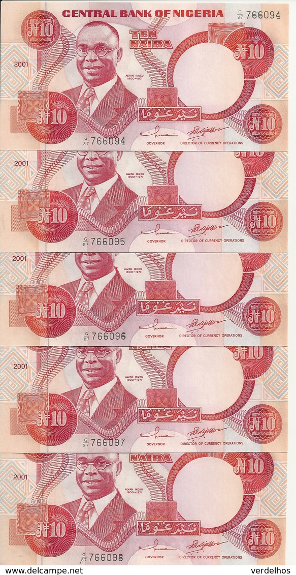 NIGERIA 10 NAIRA 2001 UNC P 25 F ( 5 Billets ) - Nigeria