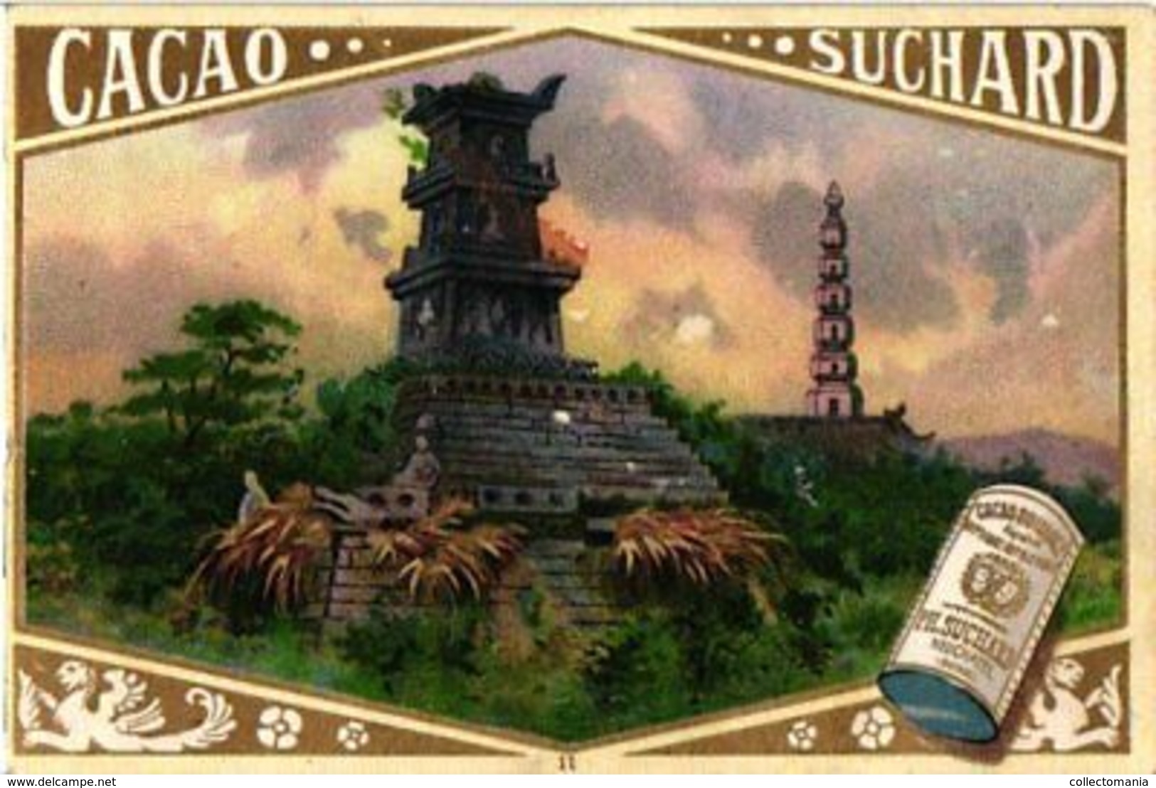 12 Chromo Litho Cards Chocolate SUCHARD Set74 C1899 Litho Monuments Of Antiquity; Boedha Kamekura, Pagode Ning-po - Suchard