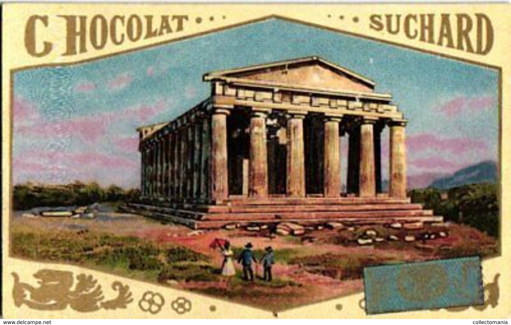 12 chromo litho cards chocolate SUCHARD set74 c1899 Litho Monuments of Antiquity; Boedha Kamekura, Pagode ning-po