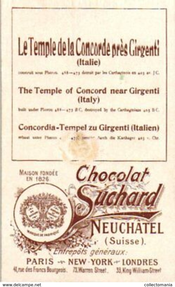 12 chromo litho cards chocolate SUCHARD set74 c1899 Litho Monuments of Antiquity; Boedha Kamekura, Pagode ning-po