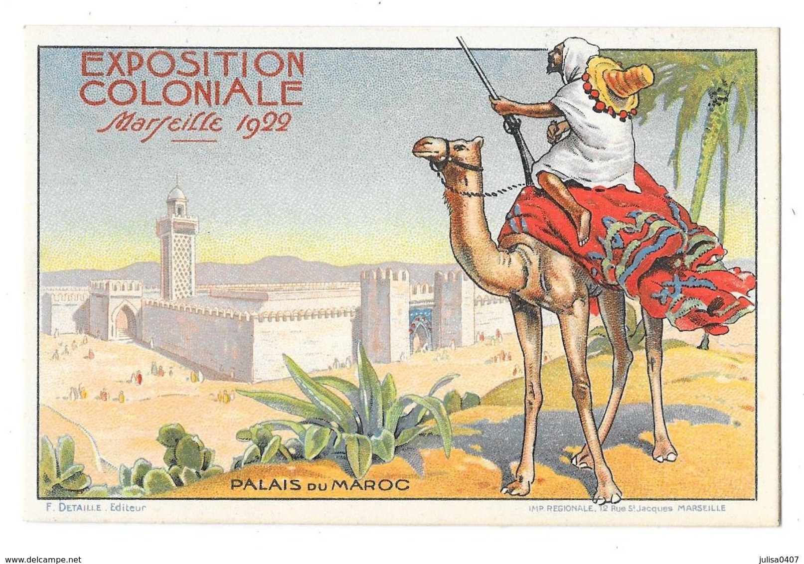 MARSEILLE (13) Carte Illustrée Exposition Coloniale 1922 Palais Du Maroc - Exposition D'Electricité Et Autres