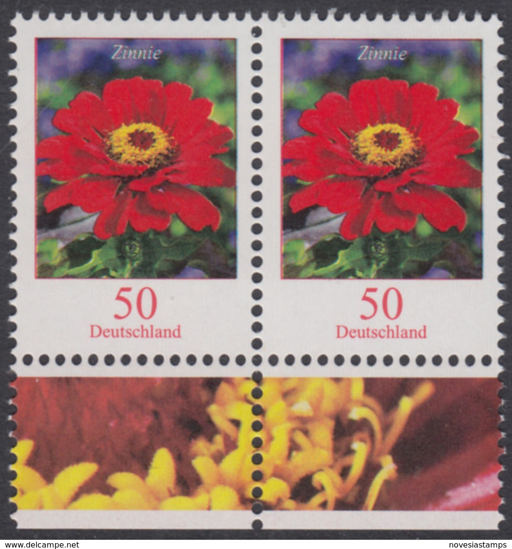 !a! GERMANY 2020 Mi. 3535 MNH Horiz.PAIR W/ Bottom Margins (b) - Flowers: Zinnia - Neufs