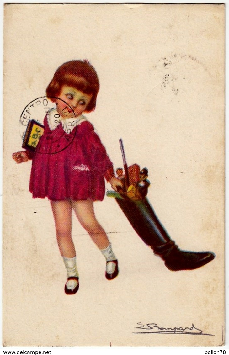 BAMBINA CON STIVALE - ILLUSTRATORE S. BOMPARD - 1920 - Vedi Retro - Formato Piccolo - Bompard, S.