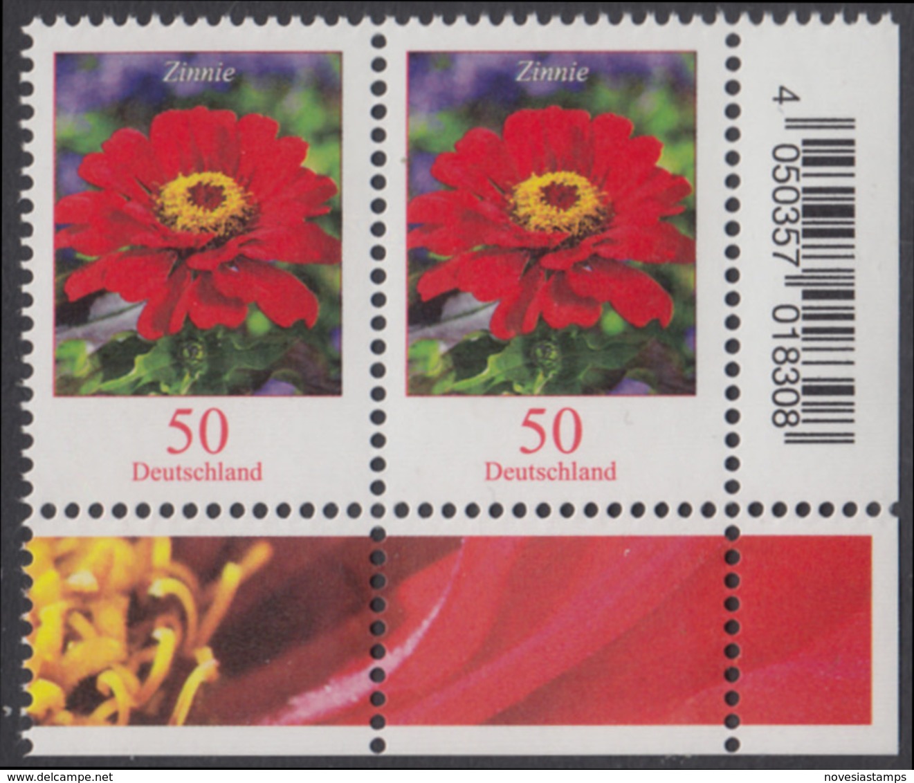 !a! GERMANY 2020 Mi. 3535 MNH Horiz.PAIR From Lower Right Corner - Flowers: Zinnia - Neufs