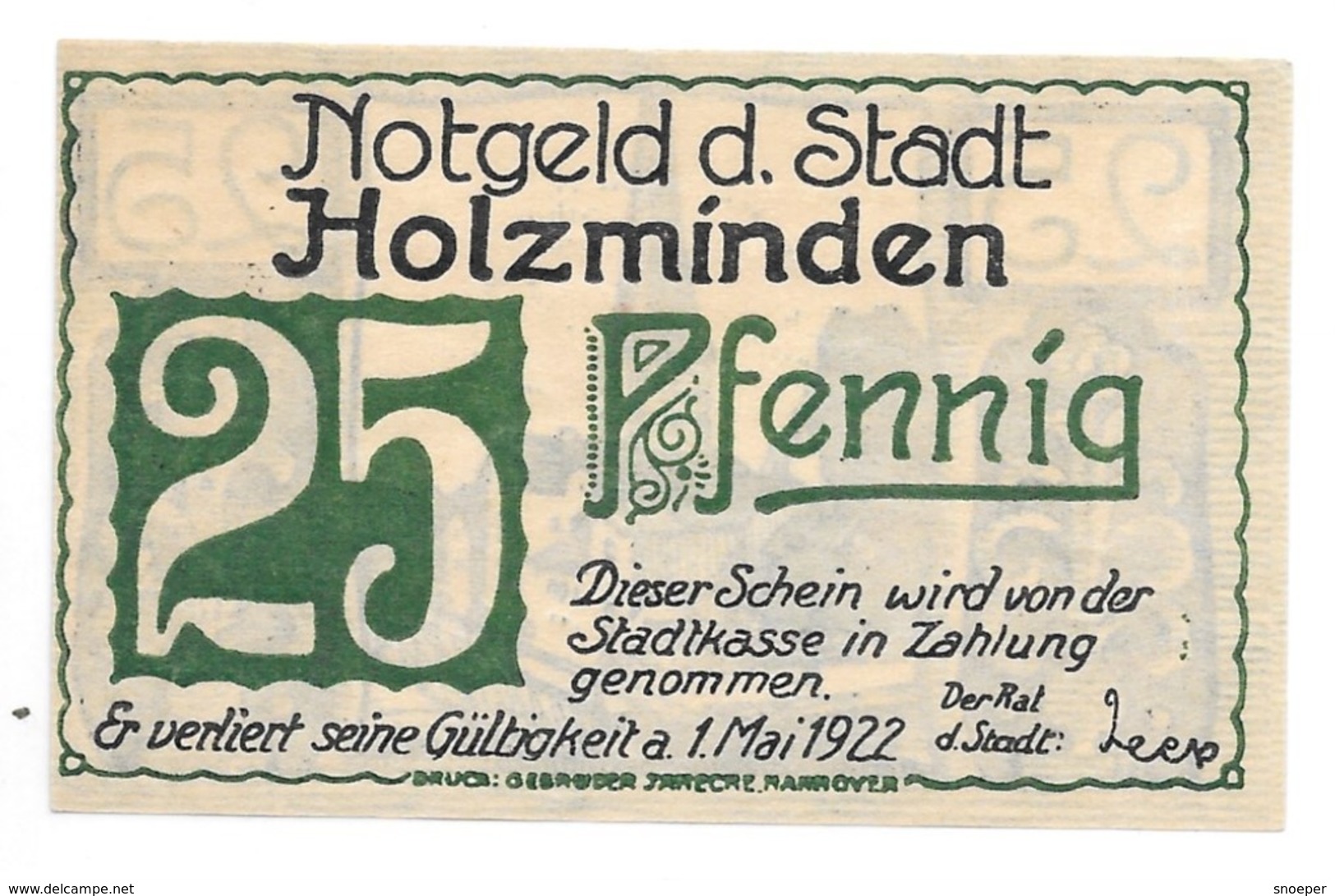 Notgeld Holzminden 25 Pfennig     ND(1921)     625.1 - [11] Emissions Locales