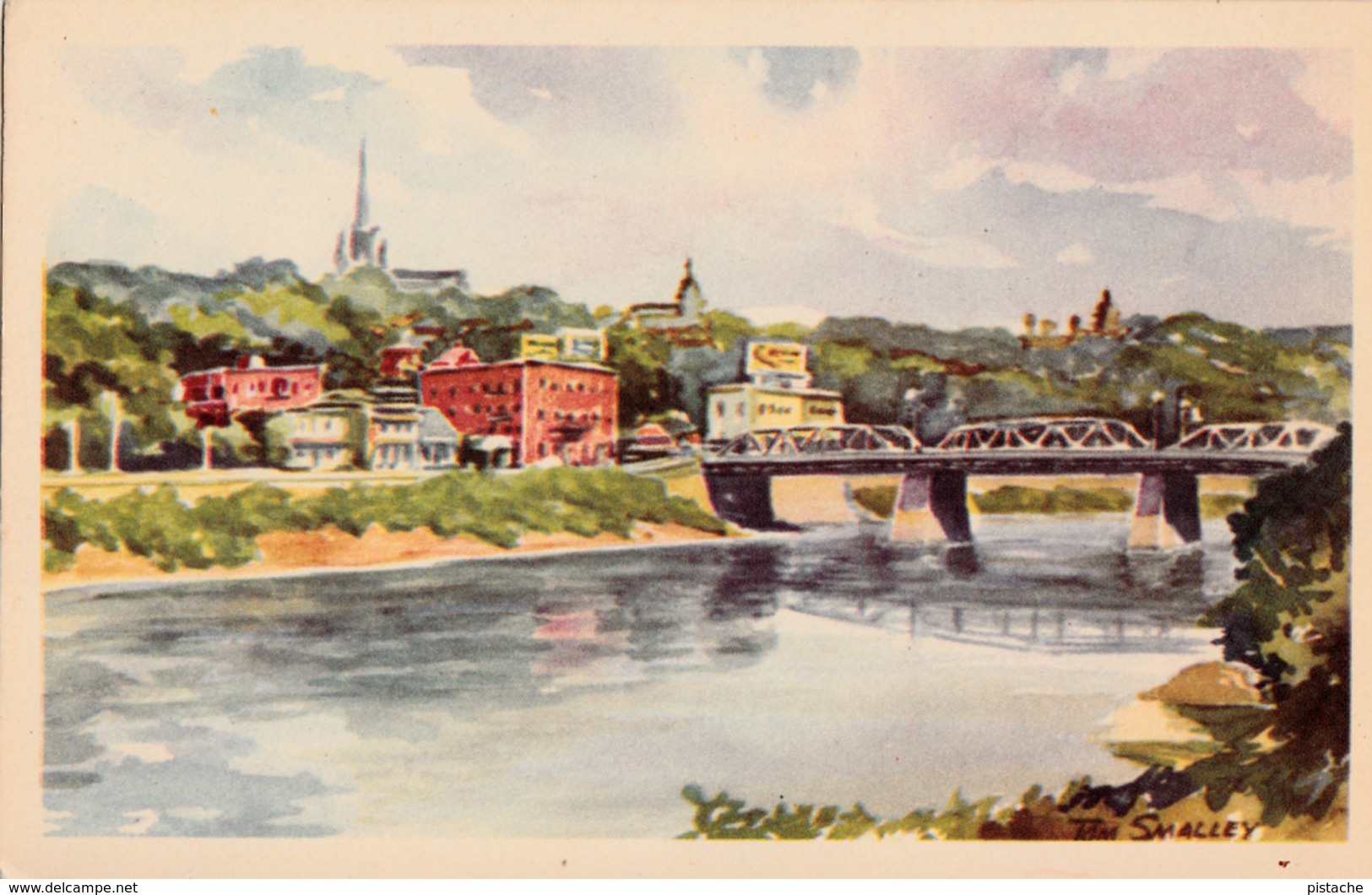 Sherbrooke Québec - Rivière Saint-François River - Pont Aylmer Bridge - Illustration Tom Smalley - Unused - 2 Scans - Sherbrooke