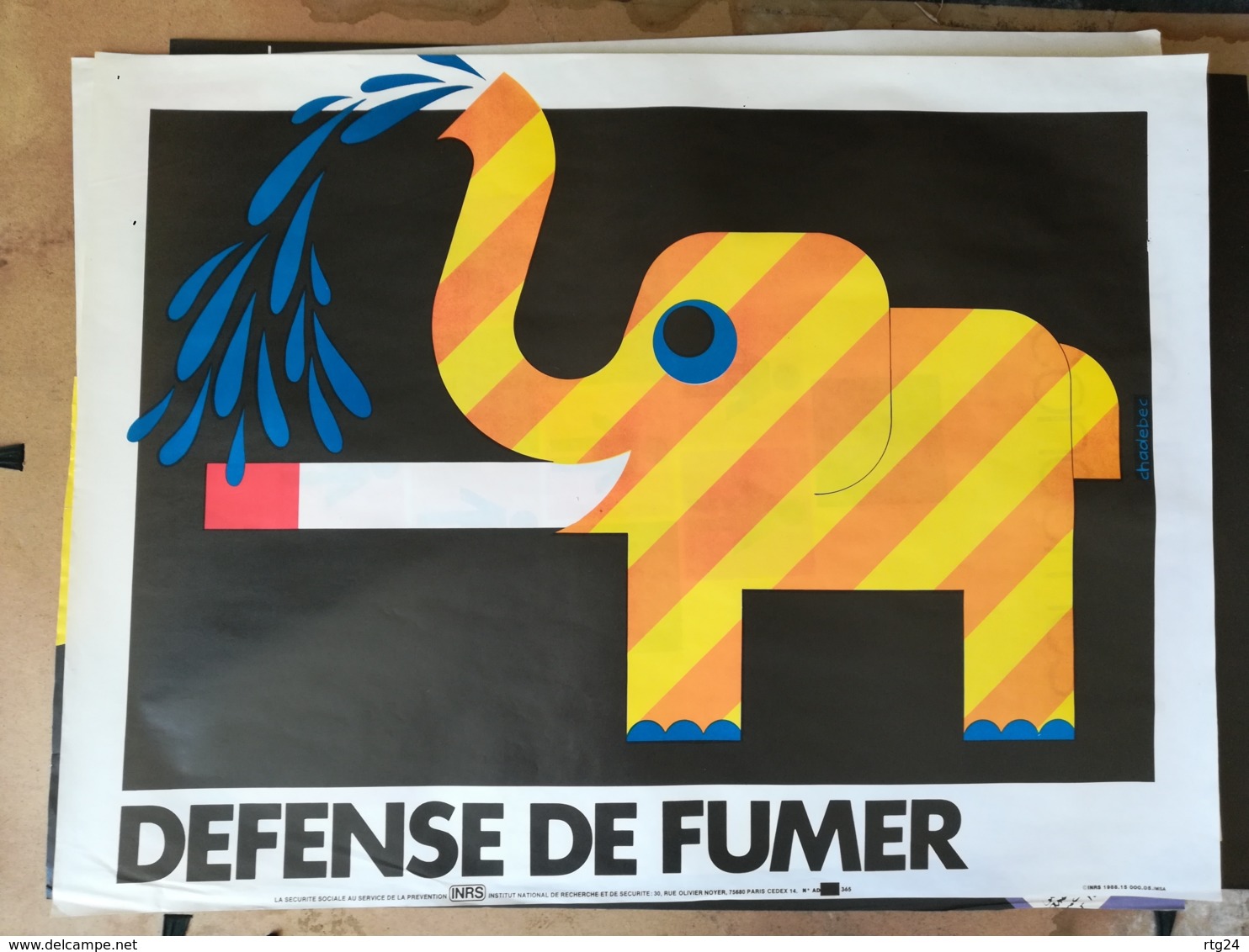 AFFICHE  DE 1988 . CHADEBEC "  DEFENSE DE FUMER  " - Affiches