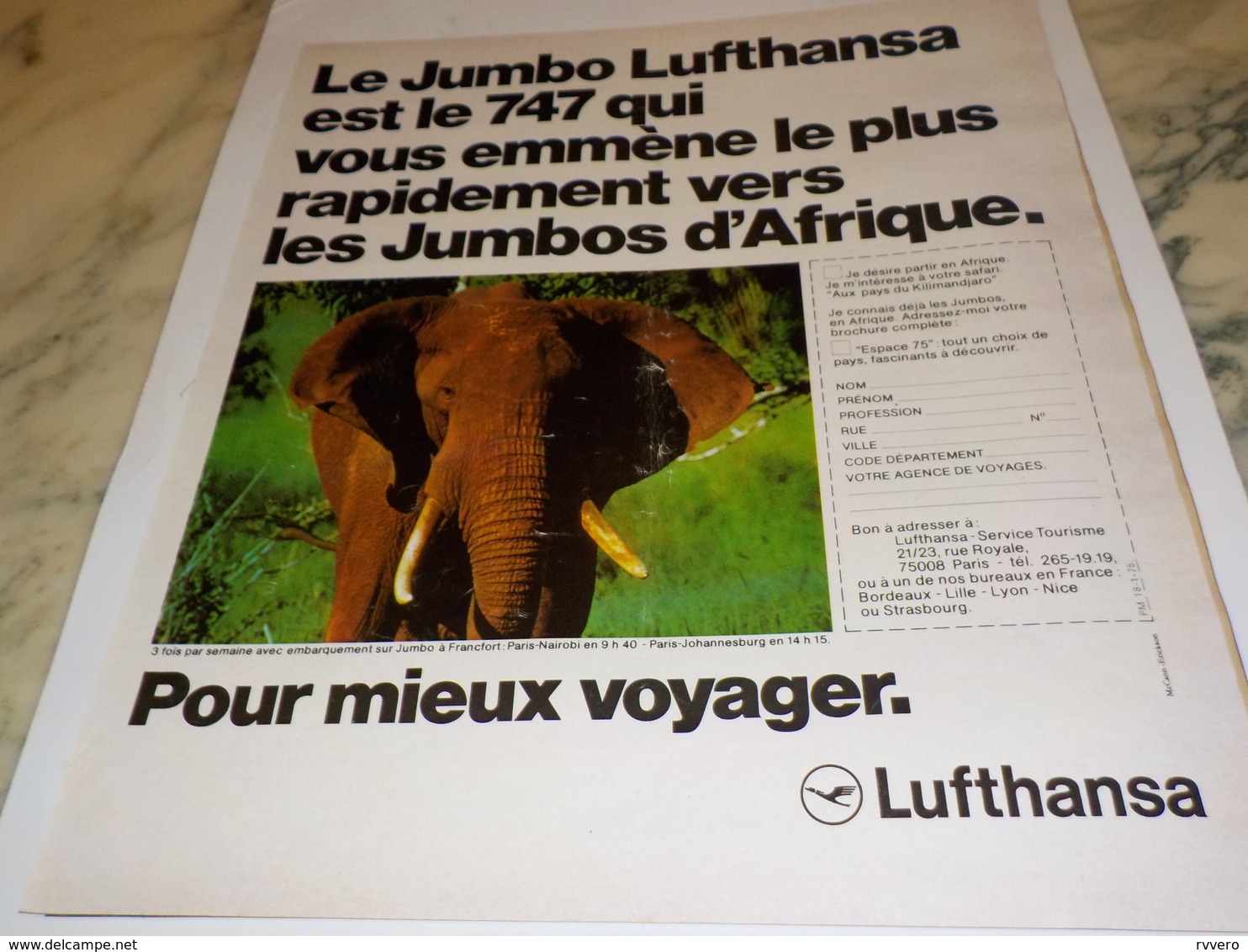 ANCIENNE PUBLICITE LE JUMBO LUFTHANSA 1975 - Advertenties