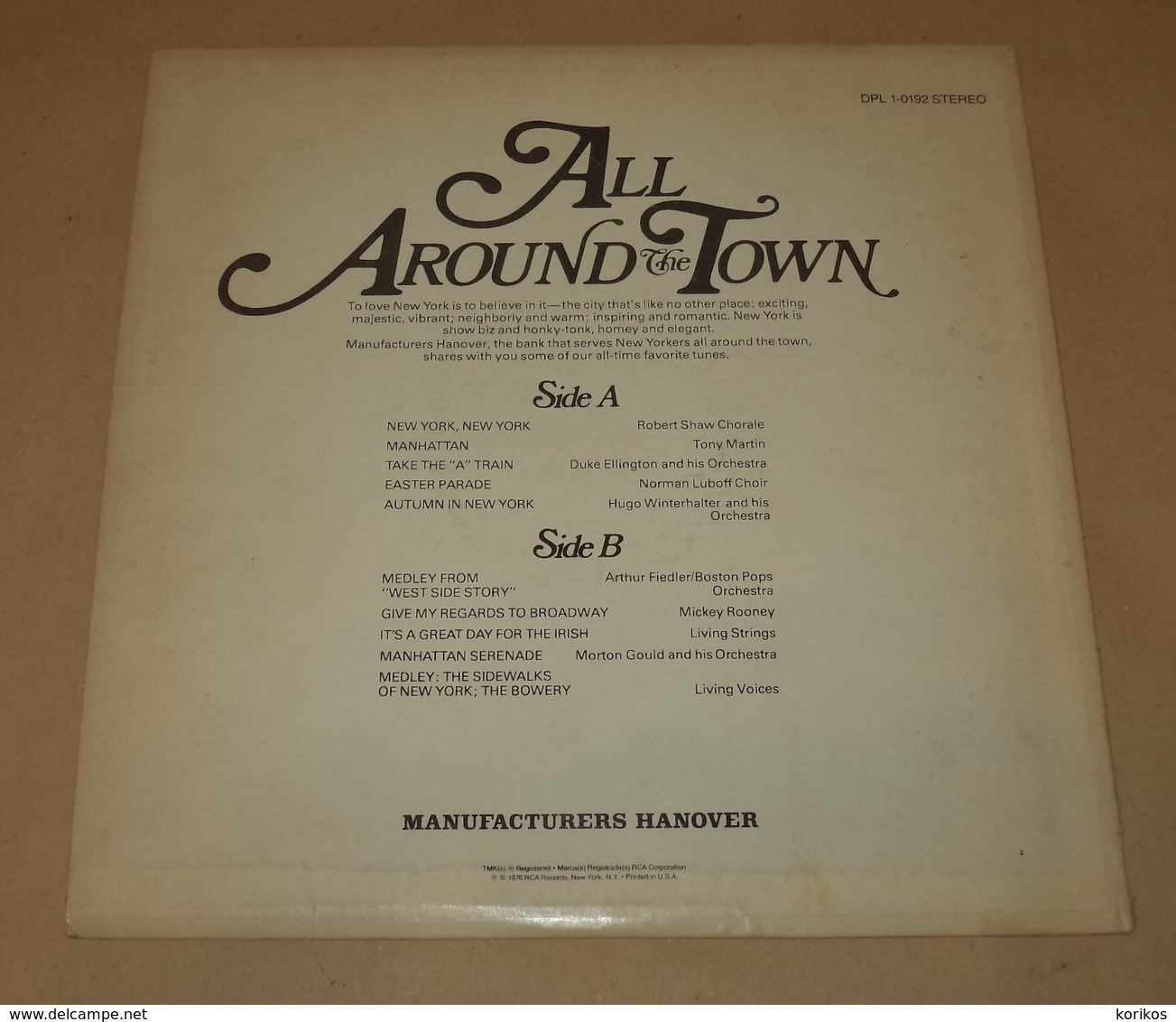 ALL AROUND THE WORLD – VARIOUS - MUSIC FOR NEW YORK – RCA RECORDS – DPL 1-0192 - VINYL 1976 - Compilaties