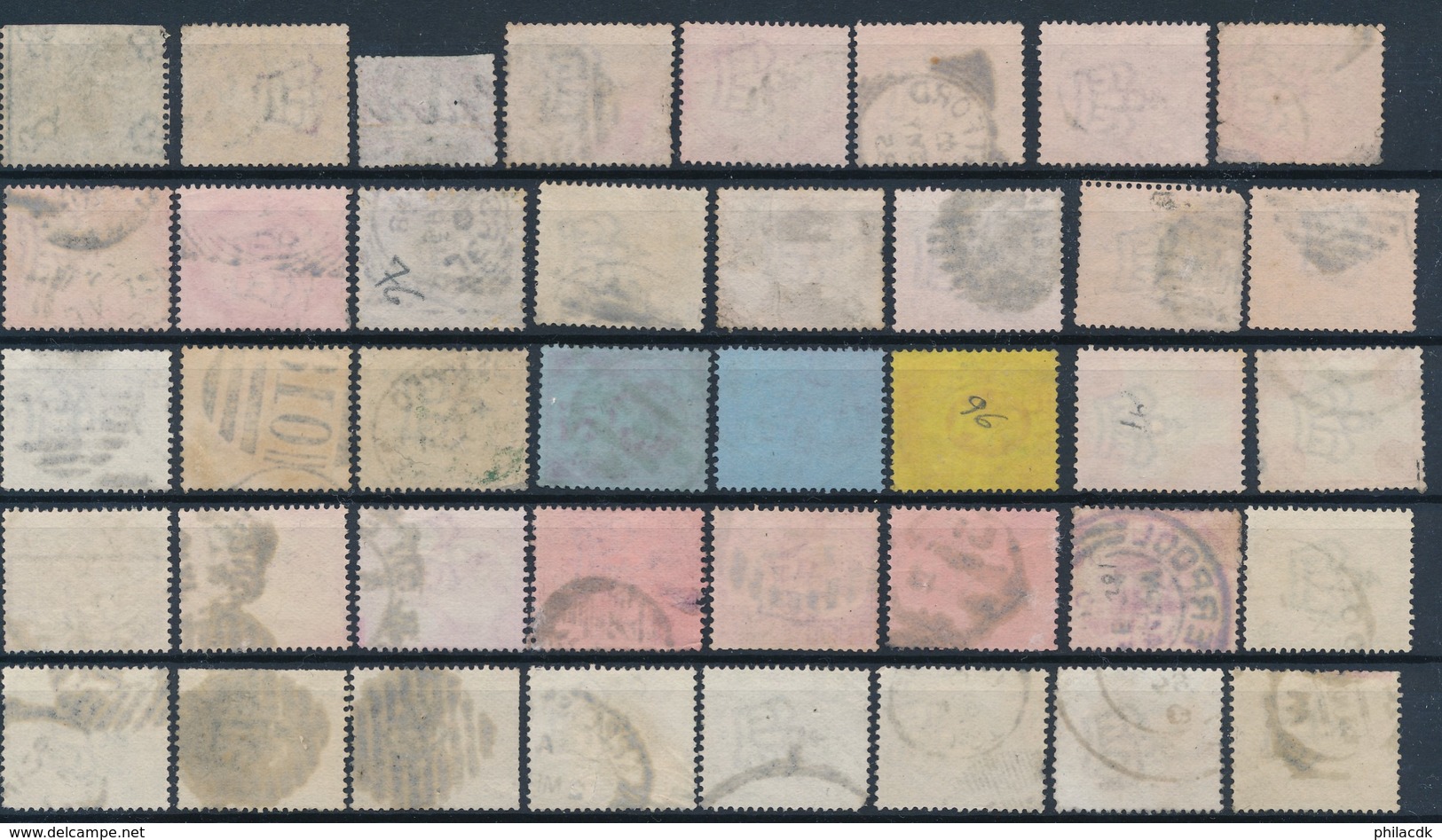 GRANDE-BRETAGNE - COLLECTION DE 174 TIMBRES OBLITERES POUR ETUDE DES OBLITERATIONS ET DES TEINTES