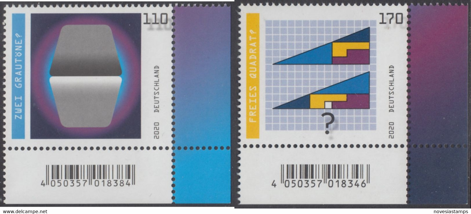 !a! GERMANY 2020 Mi. 3536-3537 MNH SET Of 2 SINGLES From Lower Right Corners - Optical Illusions - Unused Stamps