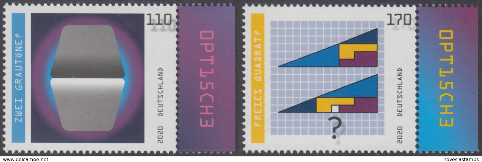 !a! GERMANY 2020 Mi. 3536-3537 MNH SET Of 2 SINGLES W/ Right Margins (a) - Optical Illusions - Unused Stamps