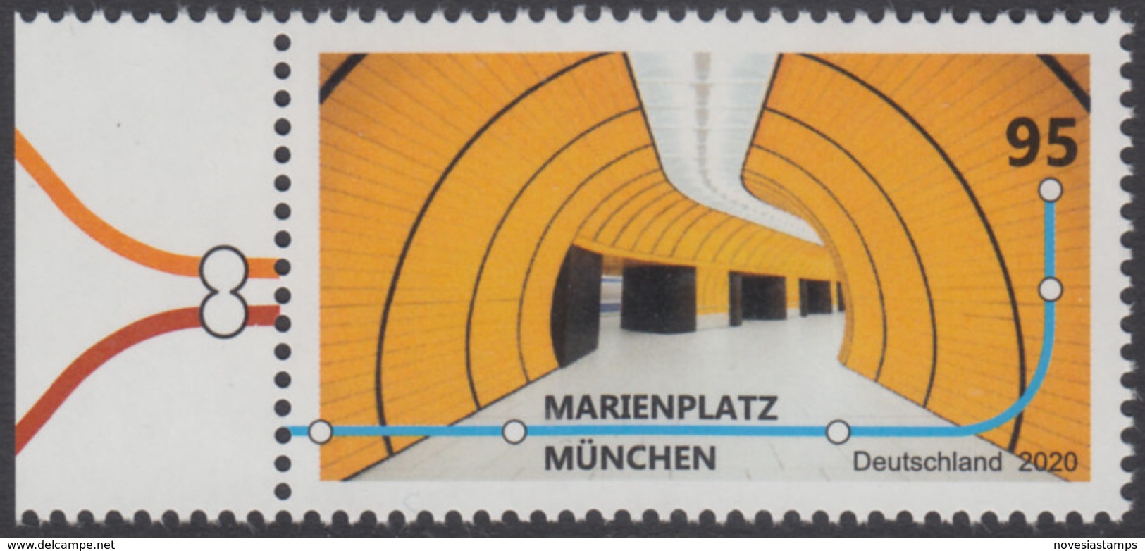 !a! GERMANY 2020 Mi. 3538 MNH SINGLE W/ Left Margin (b) - Subway Stations: Marienplatz, Munic - Ongebruikt