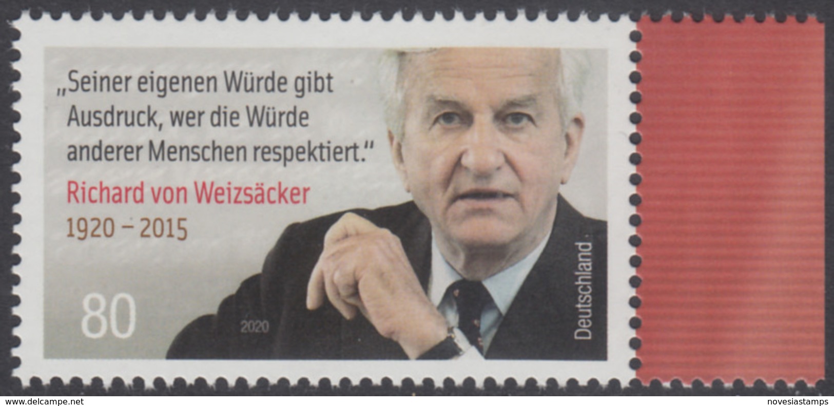 !a! GERMANY 2020 Mi. 3539 MNH SINGLE W/ Right Margins (b) - Richard Von Weizsäcker, Federal President - Ongebruikt