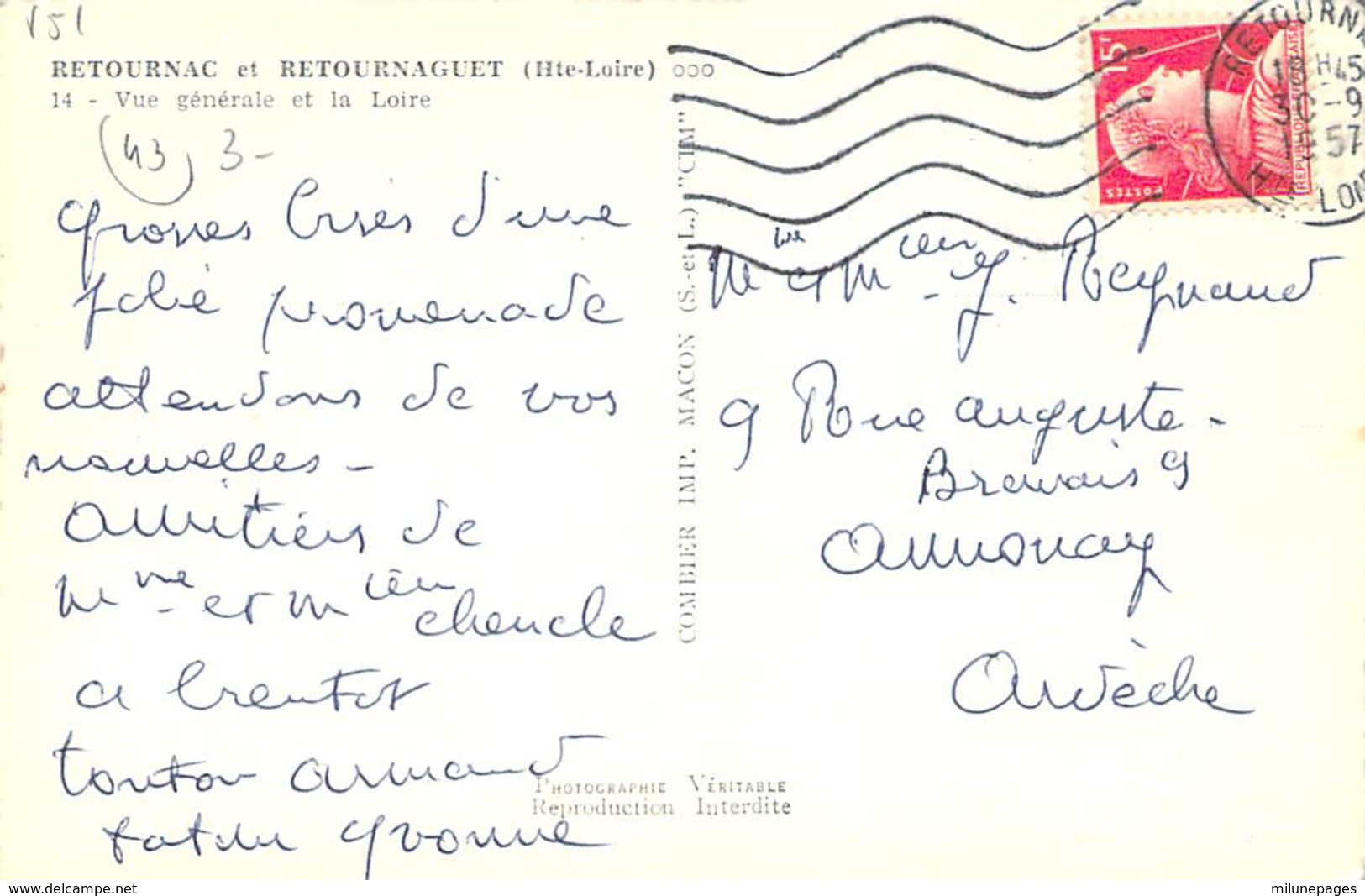 43 Haute LOIRE Vue Générale Sur Les Villages De RETOURNAC Et RETOURNAGUET Cpsm - Retournac