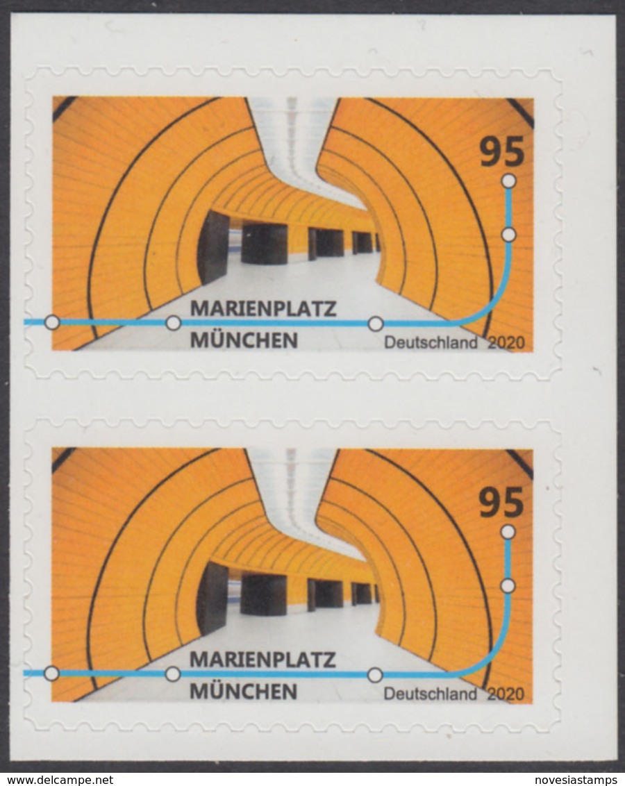 !a! GERMANY 2020 Mi. 3541 MNH Vert.PAIR From Foiloset (self-adhesive / B) - Subway Stations: Marienplatz, Munic - Ongebruikt