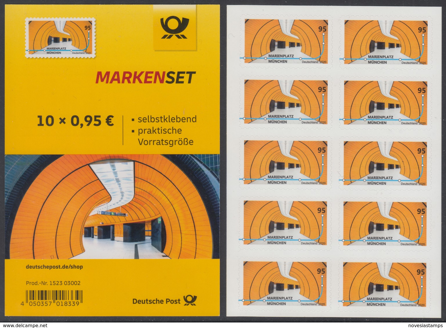 !a! GERMANY 2020 Mi. 3541 MNH FOLIOSET(10) (self-adhesive) - Subway Stations: Marienplatz, Munic - 2011-2020