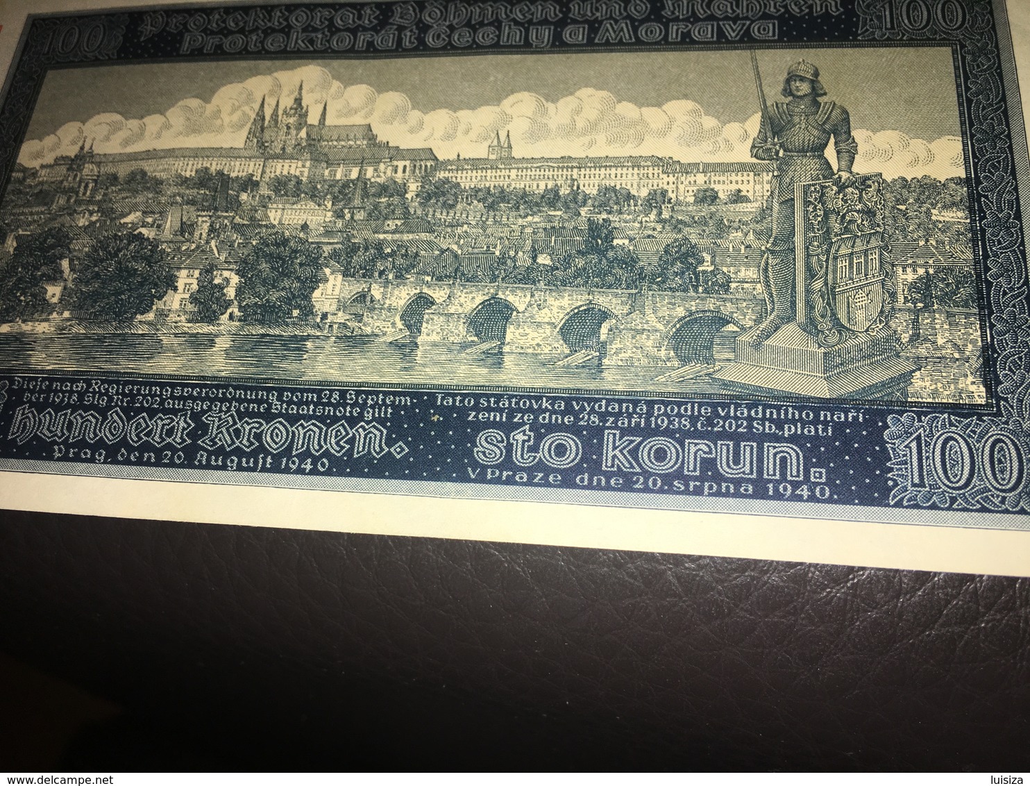 See Photos. Bohemia & Moravia Czechoslovakia 100 Korun 1940. Seems Uncirculated. - Tchécoslovaquie