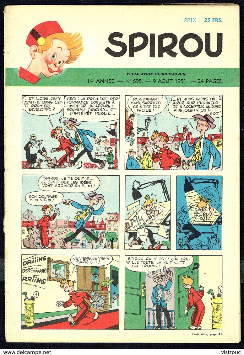 SPIROU N° 695 -  Année 1951 - Couverture "SPIROU" De FRANQUIN. - Spirou Magazine