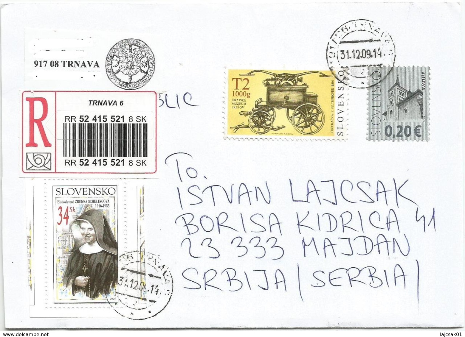 Slovakia 31.12.2009. International Cover With Mixed Franking EUR Sk - Brieven En Documenten