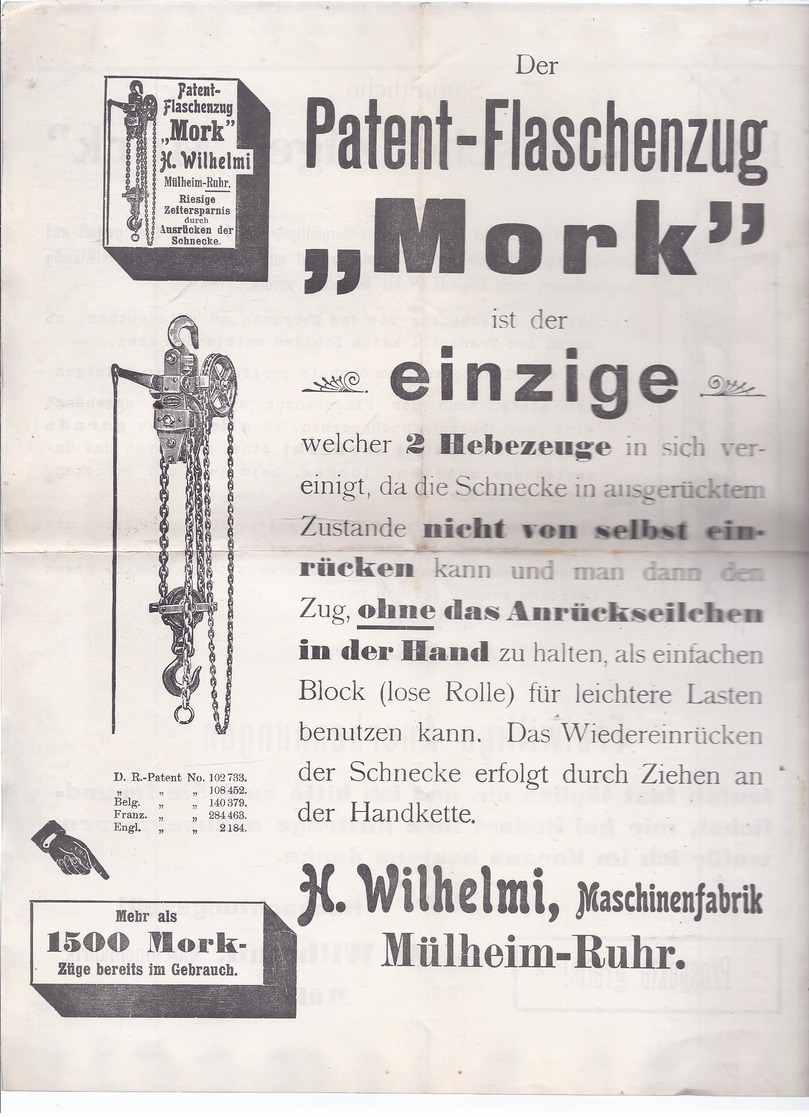 Dok II- -022   Geschäftsbrief  Wilhelmy Masch Fabr. Mühlheim Ruhr Nach Wolfersweiler  Aus 1904 - Lettres & Documents