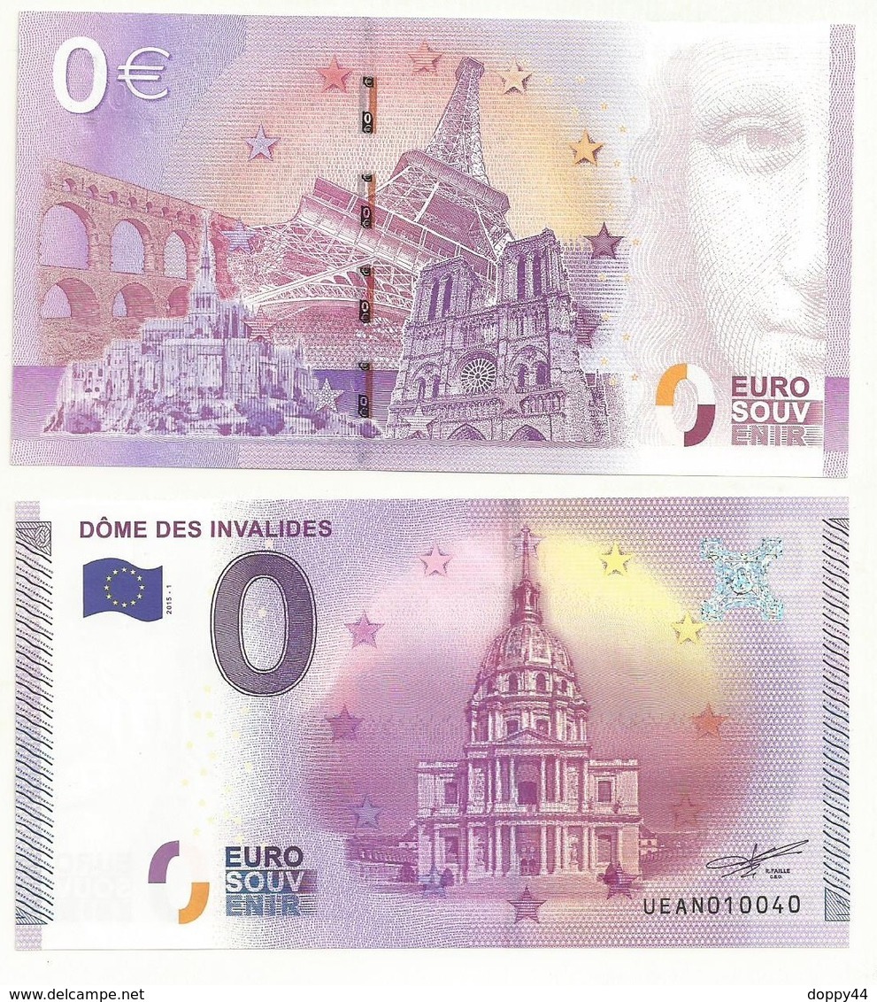 BILLET TOURISTIQUE ZERO EURO  PARIS DOMES DES INVALIDES  Millesime  2015-1 - Autres & Non Classés