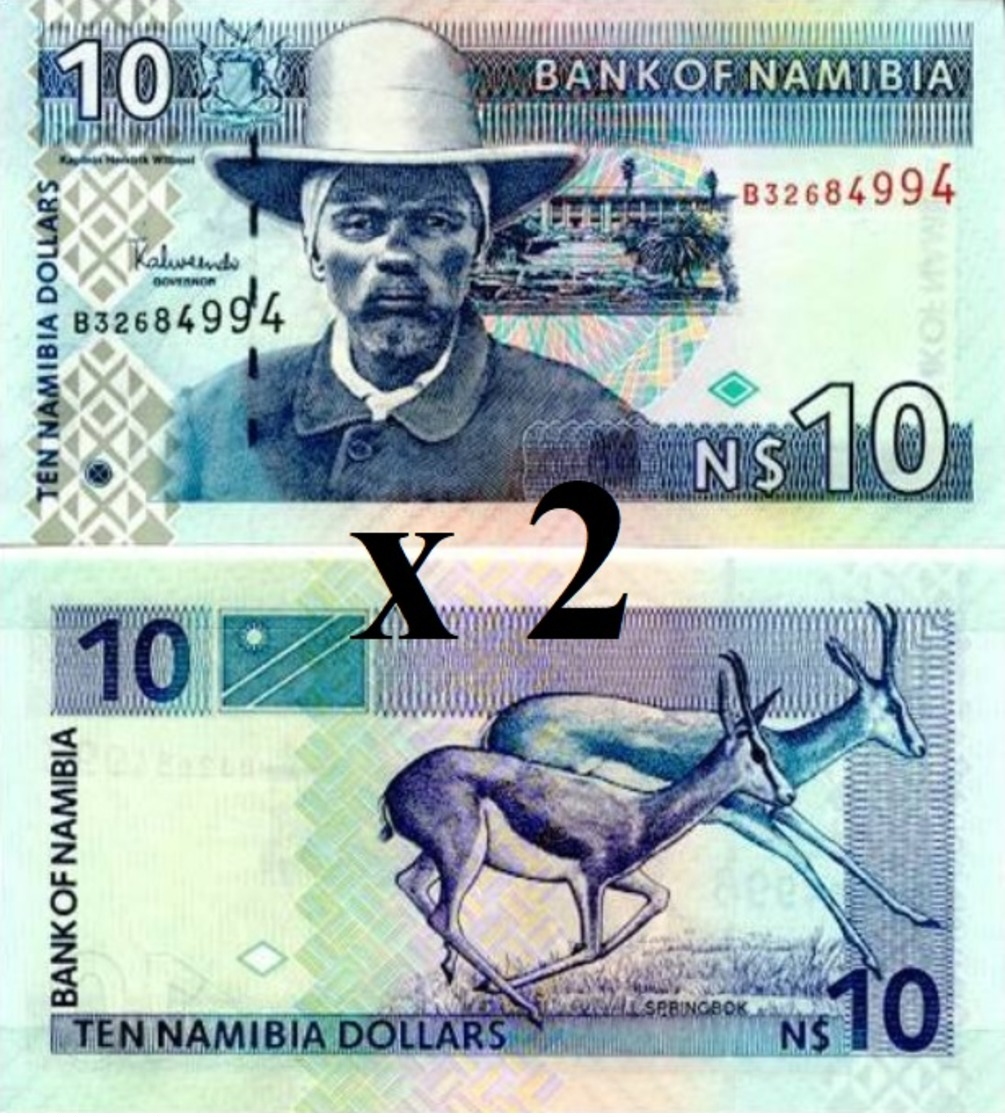 NAMIBIA 10 Namibia Dollars ND ( 2001 ) P 4 C UNC X 2 Banknotes With Successive Numbers - Namibie