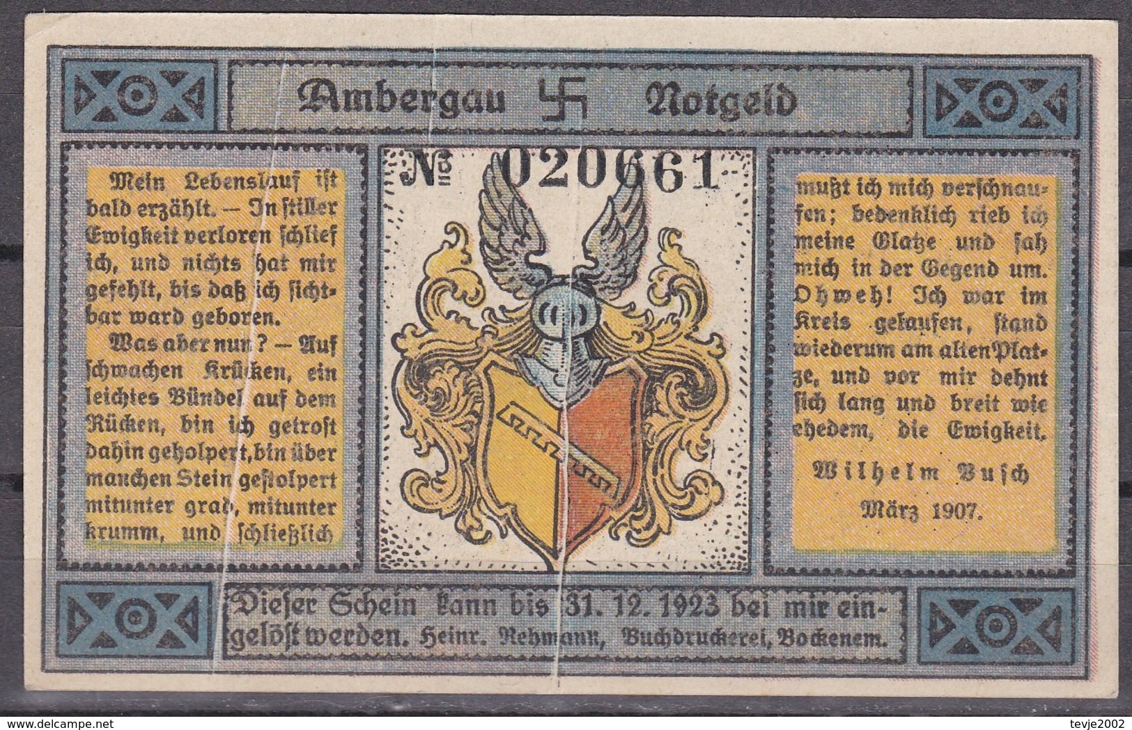 Notgeld - Eine Mark - Ambergau - Grabstätte Wilhelm Buschs In Mechtshausen - Lokale Ausgaben