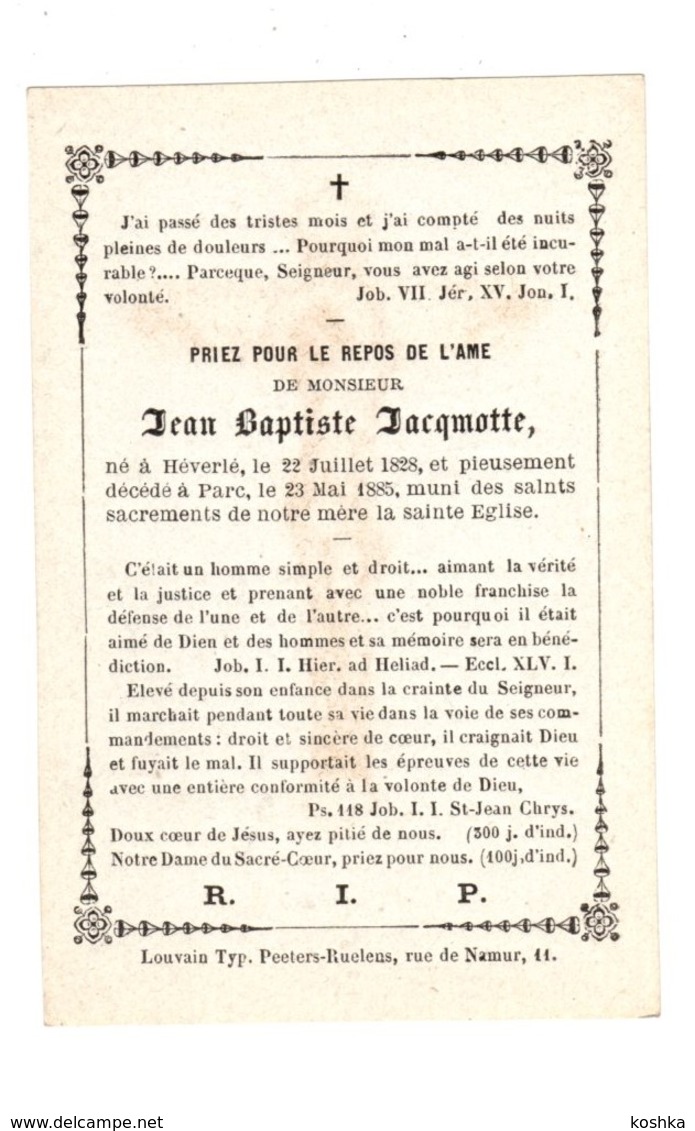Doodsprentje - Jean Baptiste JACQMOTTE - Heverlee 1828 / Parc 1885 - Décès