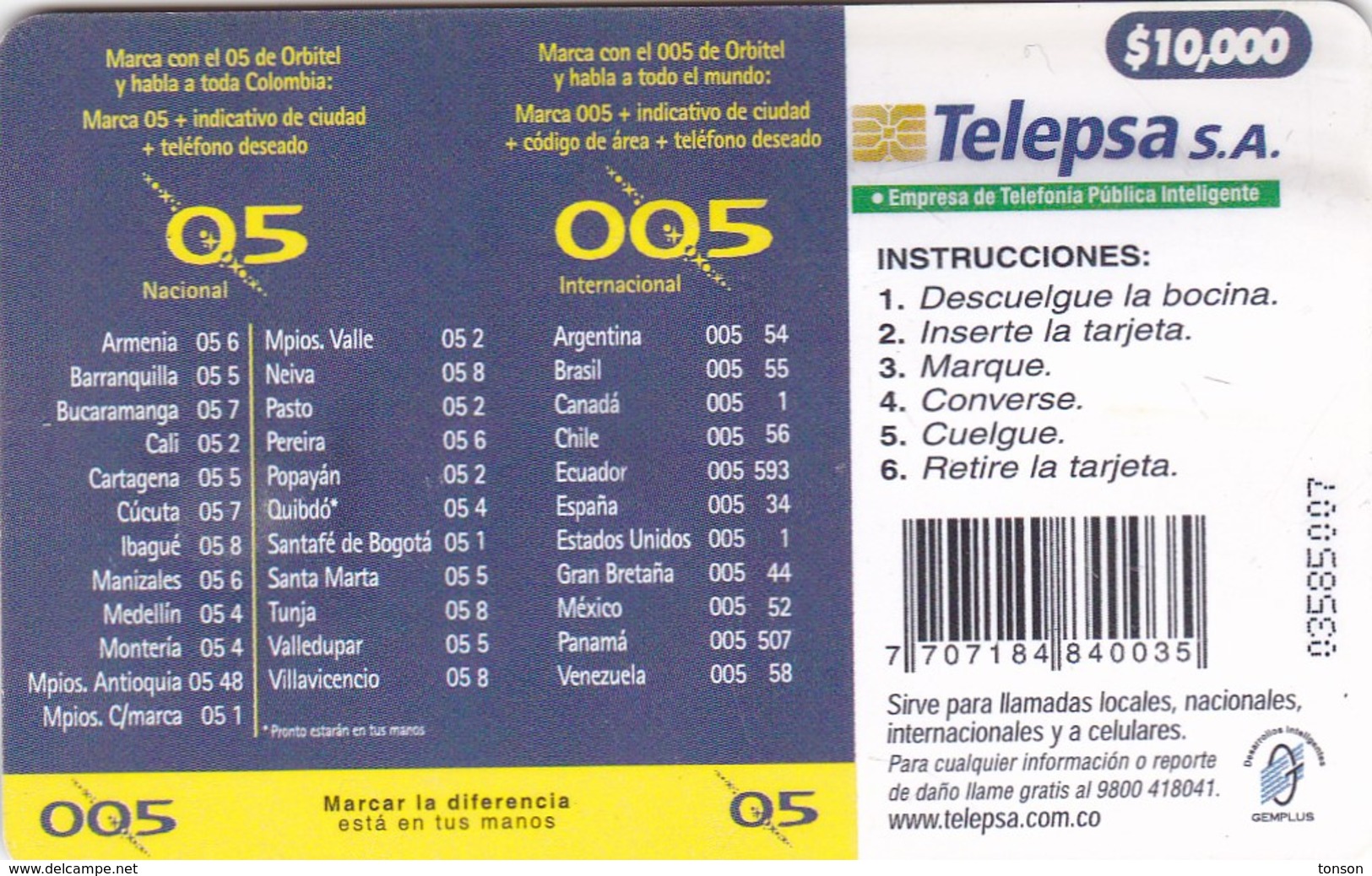 Colombia, CO-TE-046, Telephone Booth On Orange Chip Found, 2 Scans. - Colombia