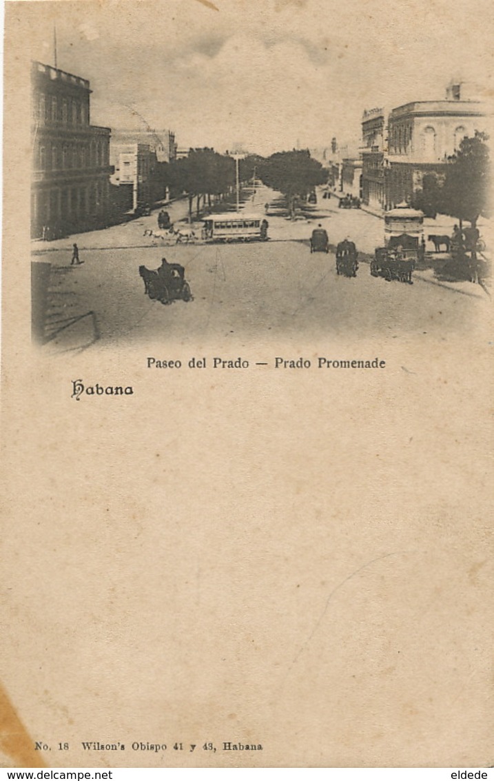 Habana Paseo Del Prado  Horse Tram Car . Tramway Pioneer Card Before 1903 Wilson No 18 . Spot Bottom Right Corner - Cuba