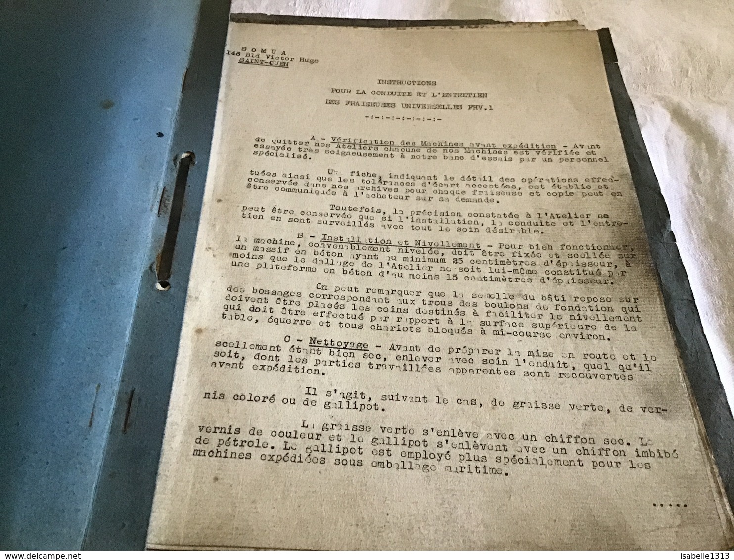 Saint-Ouen SOMUA Instructions Pour La Conduite De L’entretien Des Fraiseuse Universelle FHV1 - Machines