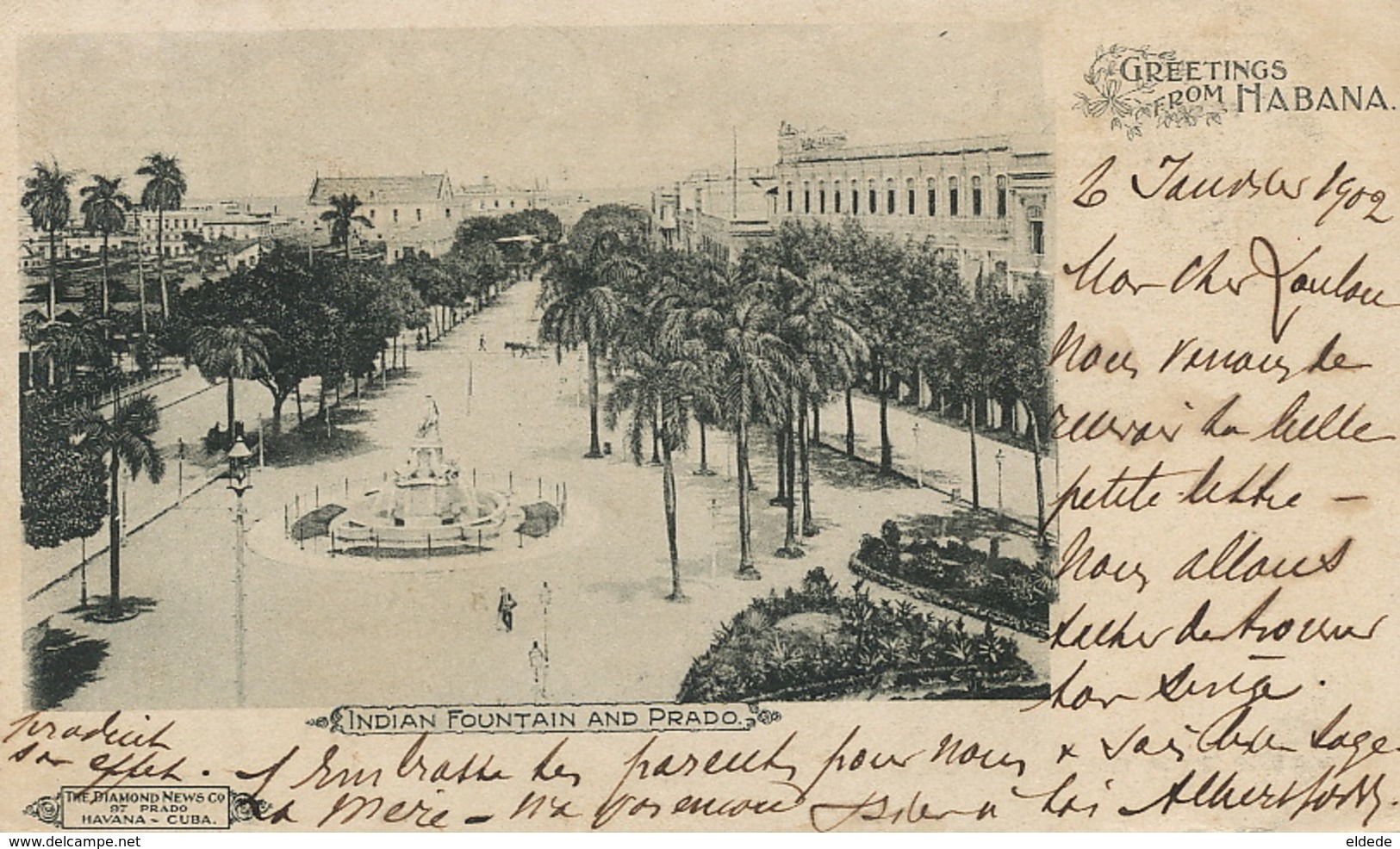 Habana Pioneer Card Undivided Back Indian Fountain And Prado . P. Used 1902 To Tarare Rhone France - Cuba