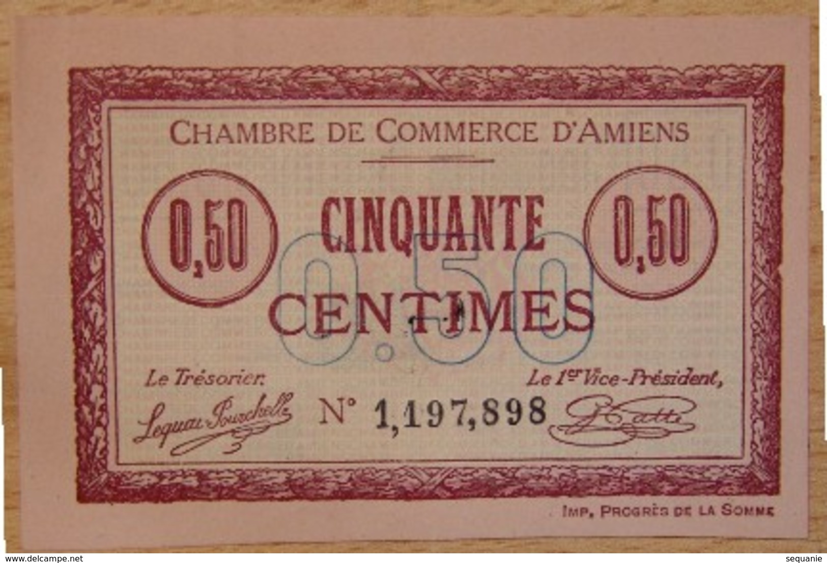 AMIENS ( 80  ) 50 Centimes Chambre De Commerce D'Amiens 1915 - Chambre De Commerce